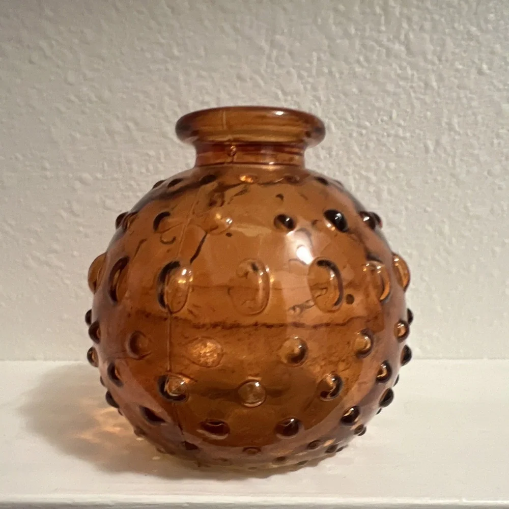 Amber Glass Vase Coin Dot Pattern Glossy Decorative